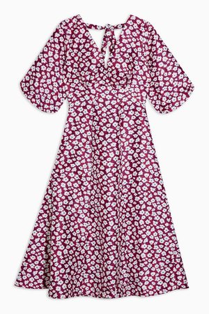 Multi Daisy Print Puff Midi Dress | Topshop