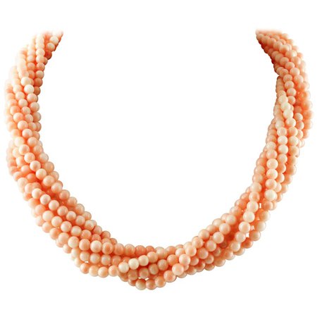 Intertwined Beaded Pink Coral Spheres Necklace