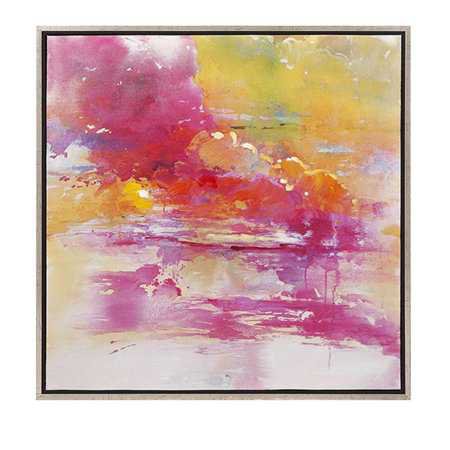 31.5" Vibrant Pink and Yellow Impressionistic Oil on Canvas Framed Wall Art Decor - Walmart.com