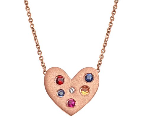 Classic Heart Pendant with Satin Finish, Diamond & Sapphires in 14k Rose Gold by GiGi Ferranti