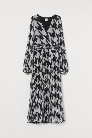 Pleated Long Dress - Black/houndstooth-patterned - Ladies | H&M US