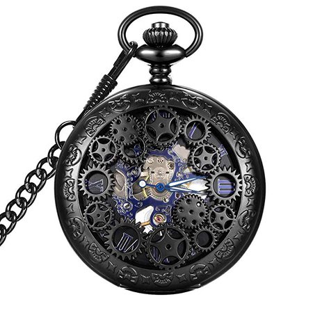 Amazon.com: LYMFHCH Steampunk Blue Hands Scale Mechanical Skeleton Pocket Watch with Chain As Xmas Fathers Day Gift: Watches