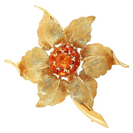 Tiffany and Co. Vintage 18 Karat Yellow Gold Citrine Brooch For Sale at 1stDibs