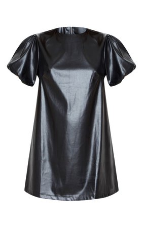 Black Faux Leather Puff Sleeve Shift Mini Dress | PrettyLittleThing USA