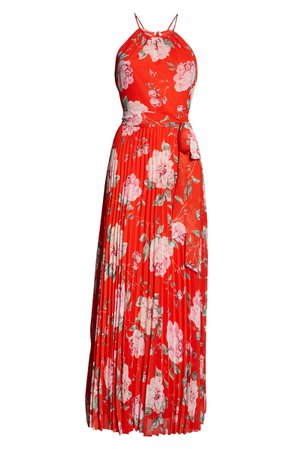 Eliza J Floral Halter Neck Pleated Maxi Dress | Nordstrom
