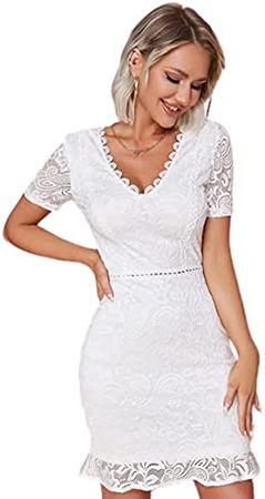 Lace Plunge Zip-Back Mini Dress White XS at Amazon Women’s Clothing store