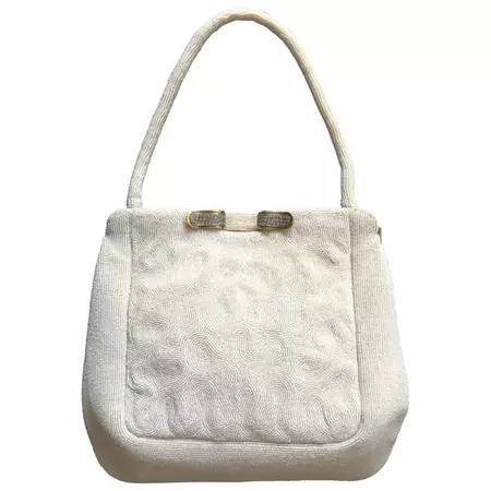 A white micro beaded evening bag, for Saks Fifth Avenue, France, 1950s. For Sale at 1stDibs