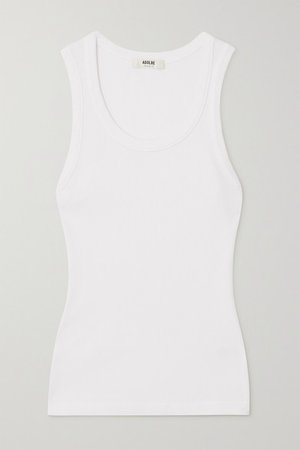 Poppy Ribbed Stretch Organic Cotton And Tencel-blend Jersey Tank - White