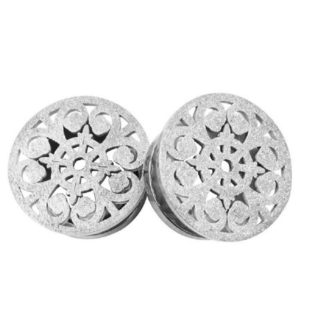 Frosted Filigree Flower Ear Plugs Tunnels Expander Gauges Stretcher Earrings Hollow-Out Screw Stainless Steel Piercing Body Jewelry Merryshine [1541678225-439211] - $5.26
