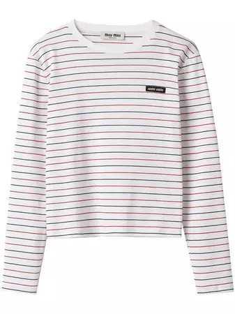 Miu Miu logo-appliqué Striped T-shirt long sleeve - Farfetch