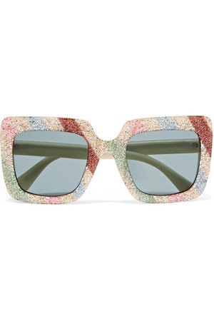 Gucci | Square-frame glittered acetate sunglasses | NET-A-PORTER.COM