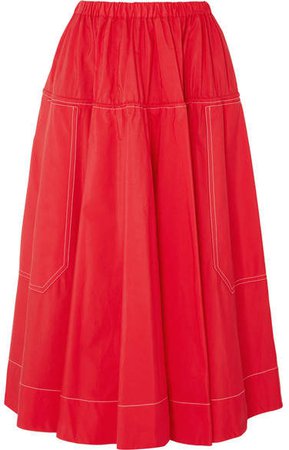 Cotton-poplin Midi Skirt - Red