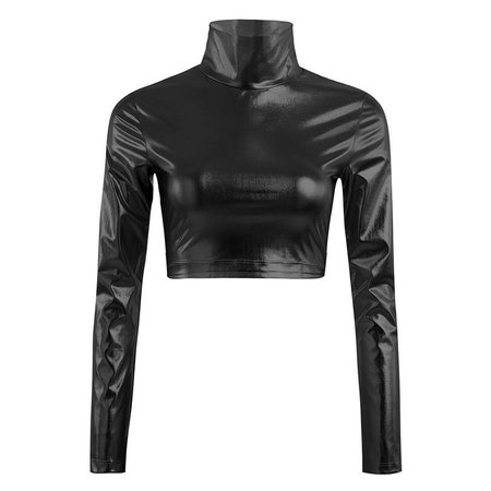 leather long sleeve crop-top