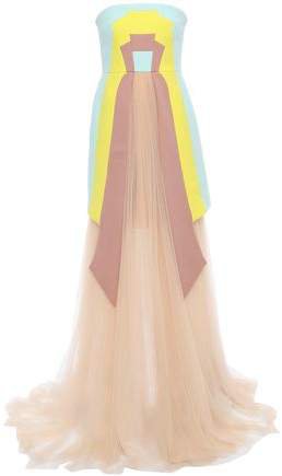 Layered Color-block Wool-crepe And Tulle Gown