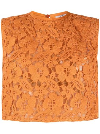 Shop orange Valentino semi-sheer floral embroidered top with Express Delivery - Farfetch