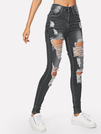 Ripped Bleach Wash Skinny Jeans | ROMWE