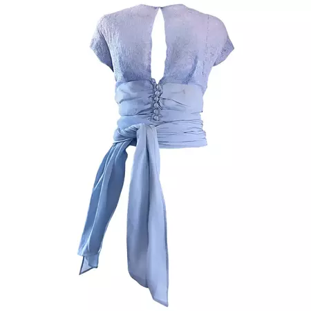 Chic 1950s Pale Blue Couture French Lace Taffeta Avant Garde Vintage 50s Blouse For Sale at 1stDibs | taffeta wrap blouse