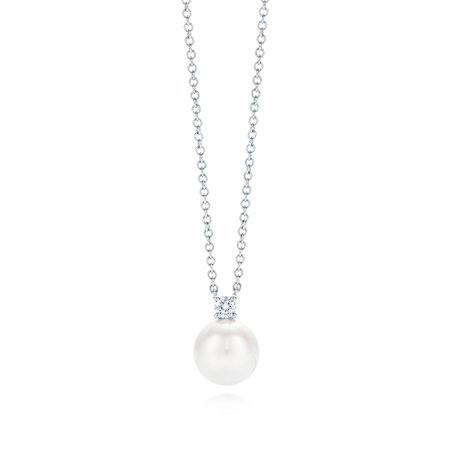 Tiffany Signature® Pearls pendant in 18k white gold with a pearl and a diamond. | Tiffany & Co.
