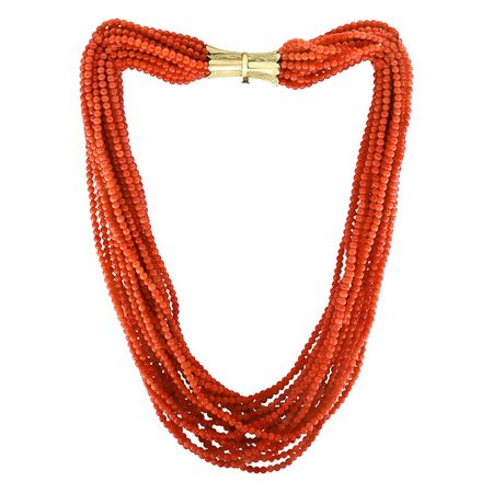 Vintage 1990s Natural Coral Multi-Layer Necklace