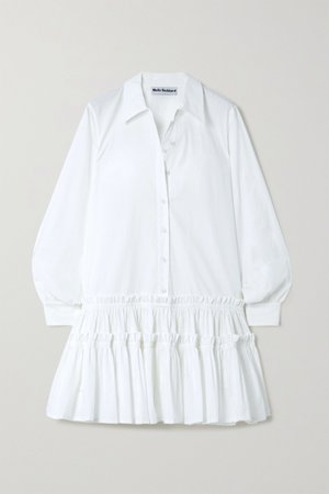 White Ithaca ruffled cotton-gabardine shirt dress | Molly Goddard | NET-A-PORTER