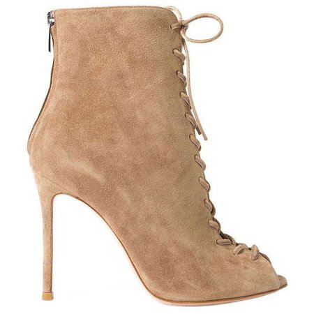 Beige Suede Open Toe Ankle Boots