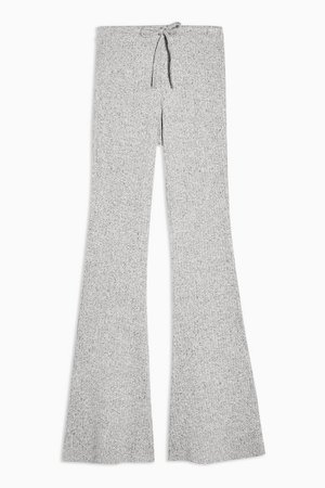 Grey Tie Ribbed Marl Flare Trousers | Topshop
