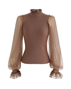 CHICWISH | Brown lace sleeve Blouse