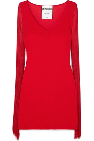 Moschino | Fringed stretch-jersey mini dress | NET-A-PORTER.COM
