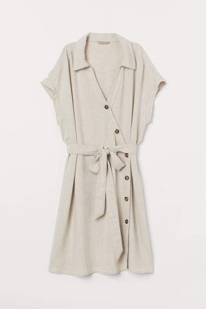 H&M+ Linen-blend Shirt Dress - Beige