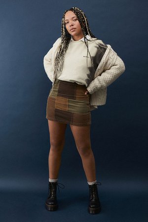UO Brown Patchwork Corduroy Pelmet Skirt | Urban Outfitters UK