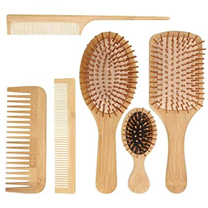 Bamboo Hair Brush 6 Sticks Bamboo Brush Wooden Hair Brush for Enhance Shine Massage the Scalp and Improve Tangles
