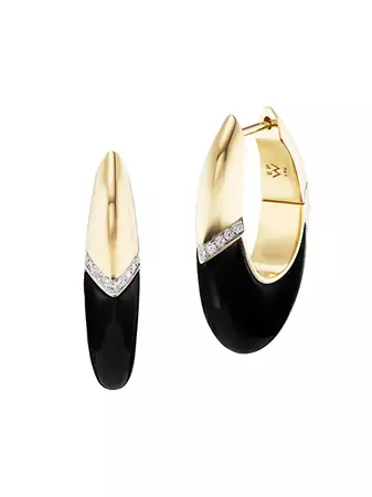 Shop Emily P. Wheeler Bernadette 18K Yellow Gold, Black Agate & 0.14 TCW Diamond Oval Hoop Earrings | Saks Fifth Avenue