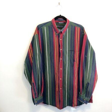 Vintage 90s Nautica Striped Shirt Button Up Long Sleeve Distressed - XL/XXL | eBay