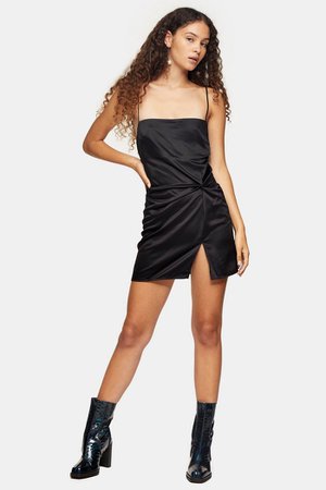 Black Twist Front Slip Mini Dress | Topshop