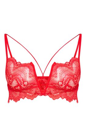 Red Lace V Wire Bralet | Tops | PrettyLittleThing