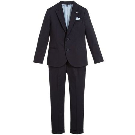Boys navy blue suit from Armani Junior, made in a luxuriously fine cotton blend. The jacket has a chest poc… | Armani junior, Boys navy blue suit, Armani junior boy