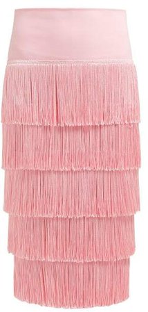 Tiered Fringe Stretch Jersey Pencil Skirt - Womens - Pink