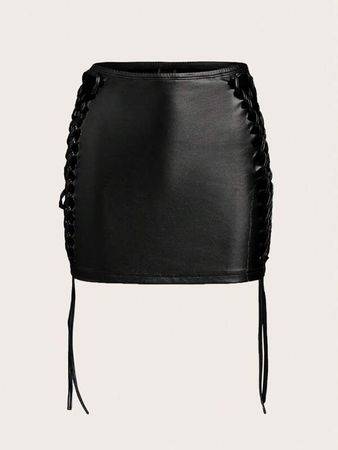 SHEIN ICON Lace Up Side PU Leather Bodycon Skirt | SHEIN USA