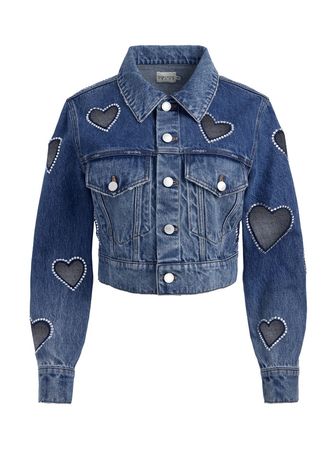 Jeff Heart Embellished Cropped Denim Jacket In True Blues Dark | Alice And Olivia