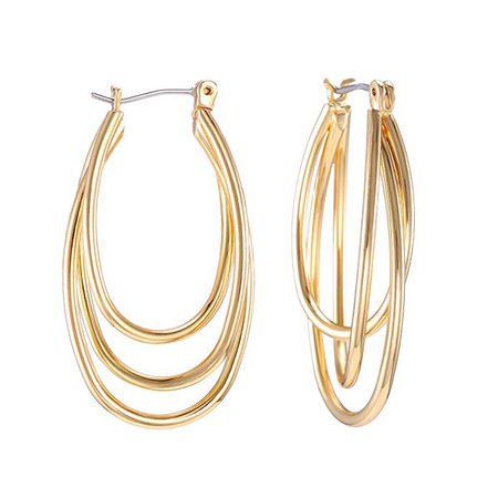 Gold Oval Hoop Earrings, Statement Triple Interwined 3 Hoop Earrings for Women Girls Christmas Gift(Gift Box Included): Clothing