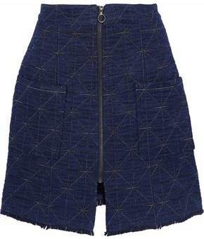 Frayed Quilted Cotton-blend Chambray Mini Skirt