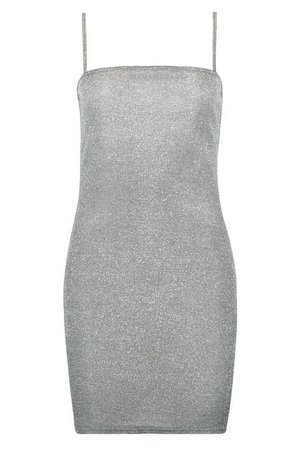 Metallic Glitter Square Neck Strappy Dress | Boohoo