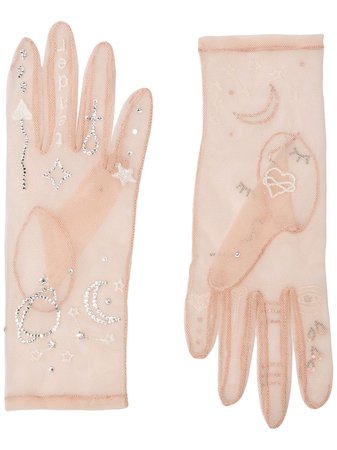 Tender And Dangerous Nude Embroidered Tulle Gloves | Farfetch.com