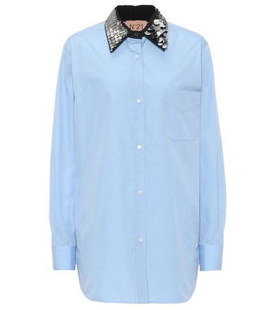 Embellished-collar cotton shirt
