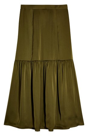 Topshop Satin Tiered Midi Skirt green