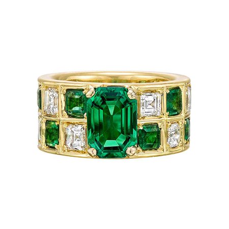 Colombian Emerald Diamond Wide Band Ring | Betteridge