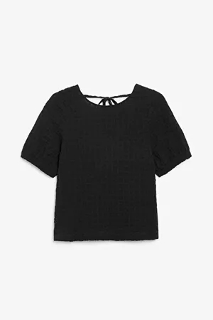 Seersucker blouse - Black - Shirts & Blouses - Monki WW