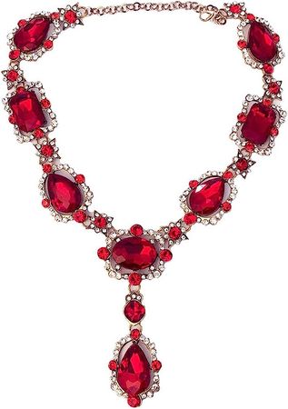 Amazon.com: Secret for Longevity Extra Large Victorian Art Deco Antique Retro Vintage Style Gold Tone Blood Ruby Red Rhinestone Chunky Statement Wedding Bridal Prom Drag Queen Pageant Necklace : Clothing, Shoes & Jewelry