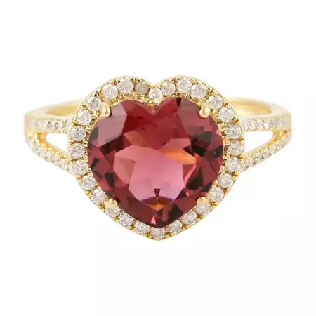 Tourmaline Diamond 18 Karat Heart Gold Ring For Sale at 1stDibs