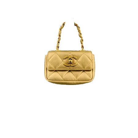 Chanel Vintage Gold Metallic Leather Quilted Mini Purse Charm Pouch